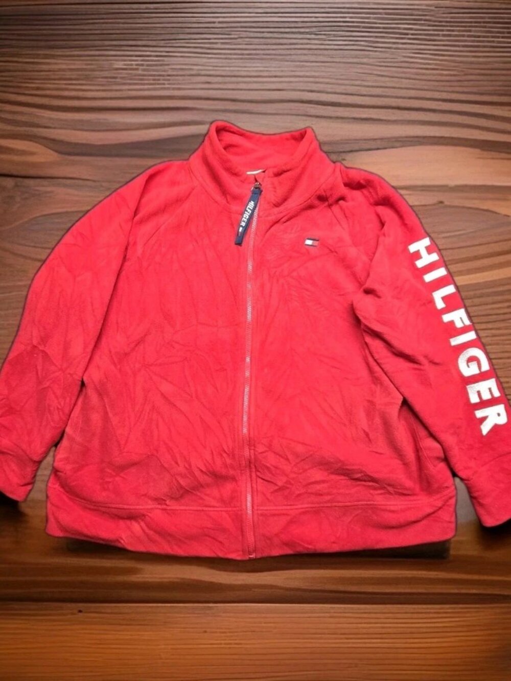 Tommy Hilfiger Sport Red Full Zip Fleece Jacket 2X Logo Sleeve Flag Embroidery